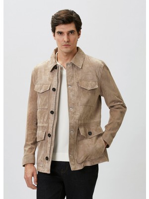 Network Limited Taupe Suede Leather Coat Jacket