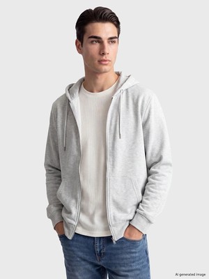 Lc Waikiki Yeni Sezon Gri Kapüşonlu Erkek Fermuarlı Sweatshirt