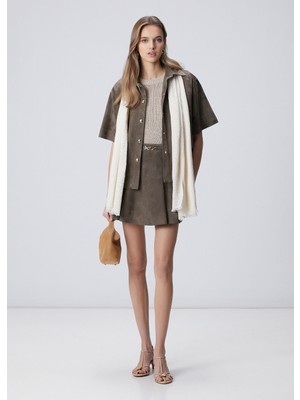 Network Khaki Waist Accessories Suede Leather Mini Skirt