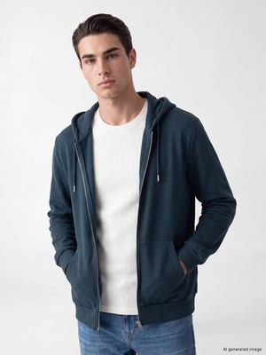 Lc Waikiki Yeni Sezon Petrol Kapüşonlu Erkek Fermuarlı Sweatshirt