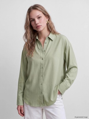 Lc Waikiki Yeni Sezon Haki Oversize Poplin Kadın Gömlek