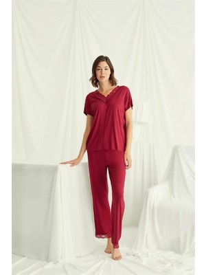 Meks Kısa Kollu V Yakalı Dantelli Pijama Takımı