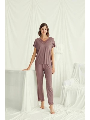 Meks Kısa Kollu V Yakalı Dantelli Pijama Takımı