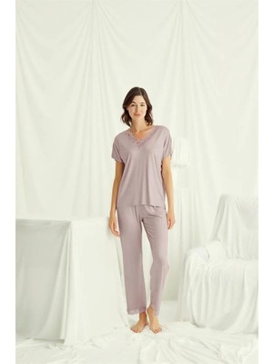 Meks Kısa Kollu V Yakalı Dantelli Pijama Takımı