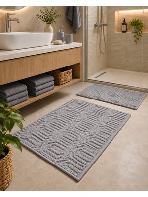 Glomar 2li Banyo Paspas Takımı Açık Gri Yumuşak Makinada Yıkanabilir 50X70 ve 70X100