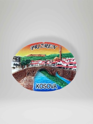 Mundy Prizren ( Kosova ) Polyester Kabartmalı Magnet  7x5,5 cm Şehir Magneti Dekoratif Hediyelik Buzdolabı Süsü (KOD:1864)