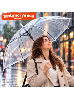 Toptancı Amca 90 cm Çap 70 cm Baston Boy Şeffaf Renkli Yağmur Şemsiyesi