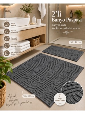 Glomar 2li Banyo Paspas Takımı Açık Gri Yumuşak Makinada Yıkanabilir 50X70 ve 70X100