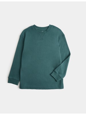 Marks & Spencer Waffle Dokulu Bisiklet Yaka Çocuk Pijama Üstü
