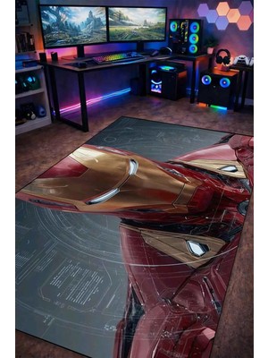 Iron Man Halı Dijital Baskı Yıkanabilir Kaymaz Taban Leke Tutmaz