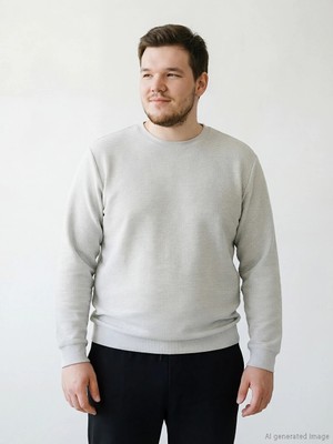 Lc Waikiki Yeni Sezon Gri Bisiklet Yaka Uzun Kollu Dokulu Erkek Sweatshirt
