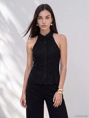 Lc Waikiki Yeni Sezon Siyah Halter Yaka Dantelli Kadın Gömlek