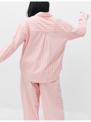 Marks & Spencer Saf Pamuklu Çizgili Pijama Üstü