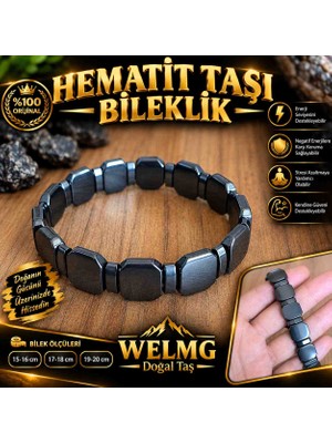 welmg Hematit Taşı Bileklik Özel Model Büyük Kesim Erkek Bileklik