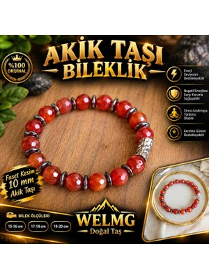 welmg Kırmızı Akik Taşı Bileklik - Faset Kesim 10 mm Bileklik