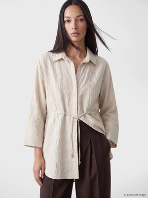 Lc Waikiki Yeni Sezon Bej Dokulu Oversize Kadın Gömlek Tunik