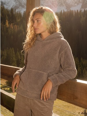 Juuuj Füme Welsoft Yumuşak Dokulu Kapüşonlu Uzun Kollu Kanguru Cepli Pamuklu Sweatshirt