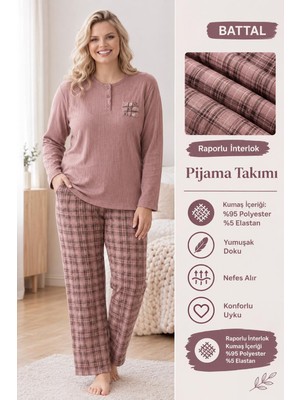 Boyraz Lindros Kadın Düğme Yaka Raporlu Interlok Kışlık Battal Pijama Takımı 02770 - 1 Adet