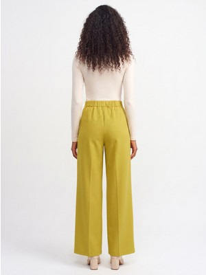 Juuuj Yeşil Polyester Kumaş Yüksek Bel Bol Paça Palazzo Form Pile Detaylı Dokuma Pantolon