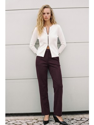 Sateen Süet Pantolon - Bordo
