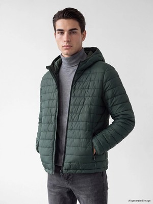 Lc Waikiki Yeni Sezon Yeşil Regular Fit Kapüşonlu Erkek Şişme Mont