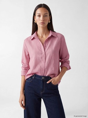 Lc Waikiki Yeni Sezon Pembe Kadın %100 Keten Gömlek