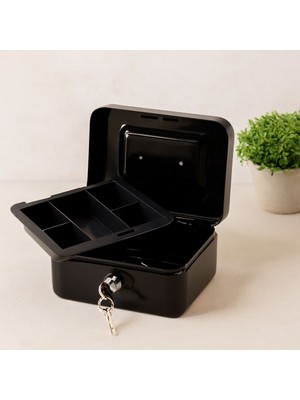 Royaleks Anahtarlı Metal Para Kutusu 15X12X8 cm - 6 Bölmeli Taşıma Kulplu