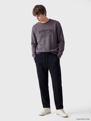 Lc Waikiki Yeni Sezon Mürdüm Bisiklet Yaka Baskılı Kalın Sweatshirt