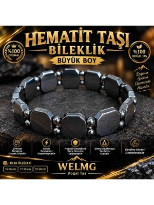 welmg Hematit Bileklik - Büyük Boy Erkek Bileklik - Hematit Taşı Bileklik