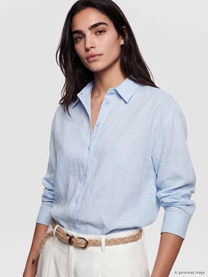 Lc Waikiki Yeni Sezon Mavi Oversize %100 Pamuklu Kadın Gömlek