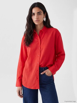 Lc Waikiki Yeni Sezon Kırmızı Oversize %100 Pamuklu Kadın Gömlek