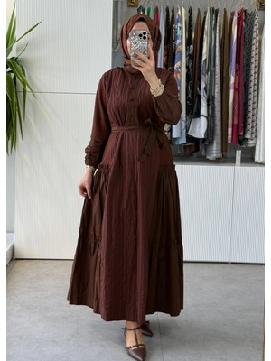 Misswhence Düğme Detaylı Tafta Elbise 40824 Taba