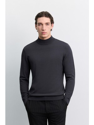AVVA Erkek Antrasit Yarım Balıkçi Yaka Basic Düz Rayon Kazak B005151