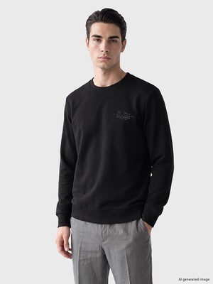 Lc Waikiki Yeni Sezon Siyah Bisiklet Yaka Baskılı Erkek Sweatshirt