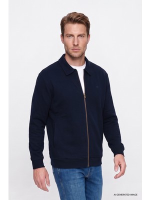 Wrangler Pamuklu Relaxed Fit Dik Yaka Fermuarlı Selanik Örgü Sweatshirt