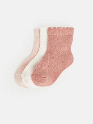 Lc Waikiki Yeni Sezon Pembe Fırfırlı Kız Çocuk Soket Çorap 3'lü Paket