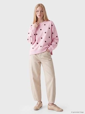 Lc Waikiki Yeni Sezon Pembe Puantiyeli Oversize Kadın Kalın Sweatshirt