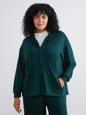 Lc Waikiki Yeni Sezon Büyük Beden Kapüşonlu Kadın Fermuarlı Sweatshirt