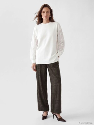 Lc Waikiki Yeni Sezon Kahverengi Loose Fit Ekose Kadın Pantolon