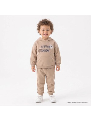 Hellobaby Erkek Bebek Eşofman Takımı Ayı Baskılı Bisiklet Yaka Uzun Kol Ribanalı