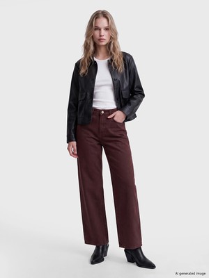 Lc Waikiki Yeni Sezon Bordo Yüksek Bel Straight Fit Kadın Jean Pantolon