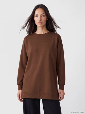 Lc Waikiki Yeni Sezon Kahverengi Soft Touch Kadın Sweatshirt Tunik