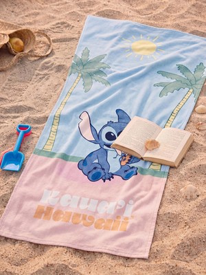 Lc Waikiki Yeni Sezon Pembe Lilo ve Stitch Baskılı Pamuklu Kız Çocuk Plaj Havlusu 70X150 cm