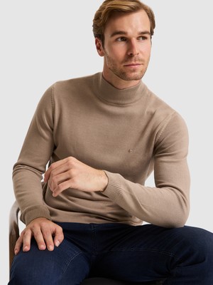 Cacharel Camel Slim Fit Balıkçı Yaka Nakışlı Triko Deri Basic Kazak 50257392 VR015