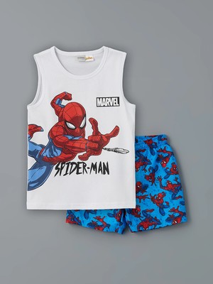 Lc Waikiki Yeni Sezon Bisiklet Yaka Spider-Man Baskılı Erkek Çocuk Atlet ve Deniz Şortu