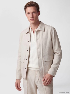 Lc Waikiki Yeni Sezon Bej Regular Fit %100 Keten Erkek Gömlek Ceket