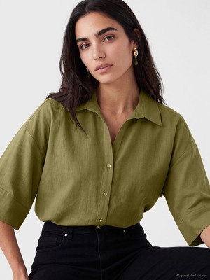 Lc Waikiki Yeni Sezon Yeşil Oversize Kadın Gömlek