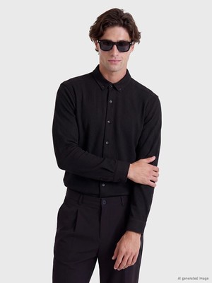 Lc Waikiki Yeni Sezon Siyah Slim Fit Dokulu Erkek Gömlek