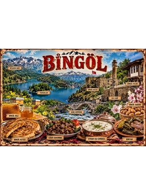Lucena Bingöl Retro Metal Duvar Tablosu – Yöresel Kültür ve Şehir Temalı Dekor 15X20 cm