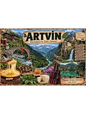 Lucena Artvin Retro Metal Duvar Tabelası | Yöresel Kültür Tarih ve Karadeniz Dekoru 15X20 cm